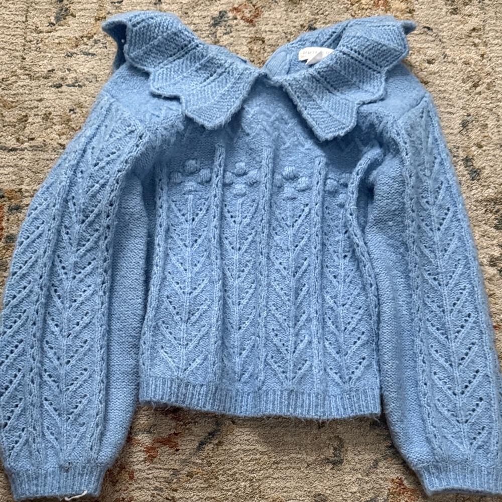 Kids Blue Sweater with Ruffled Collar
